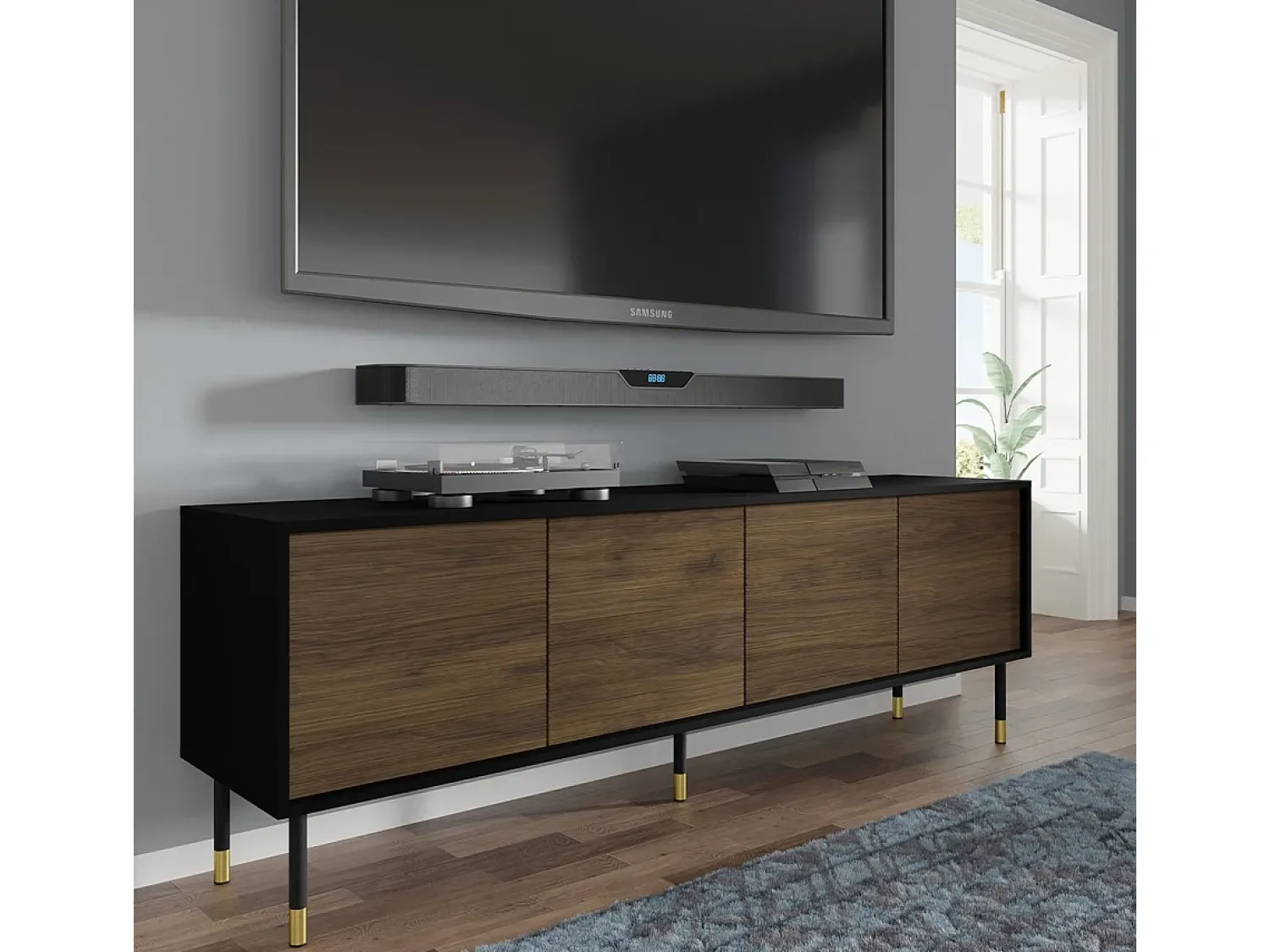 Móvel De Tv*Petits-Meubles Móvel TV 4 portas Rani madeira e preto 180cm Preto / Castanho