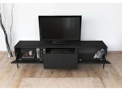 Móvel De Tv| Móvel TV 2 portas sanfonadas 1 gaveta preta com pé 200x45 cm Preto