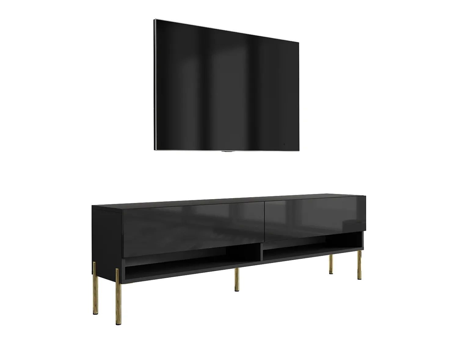 Discount Móvel TV : Fosco / Brilhante, pernas retas douradas, 170 × 32 × 52 cm Preto