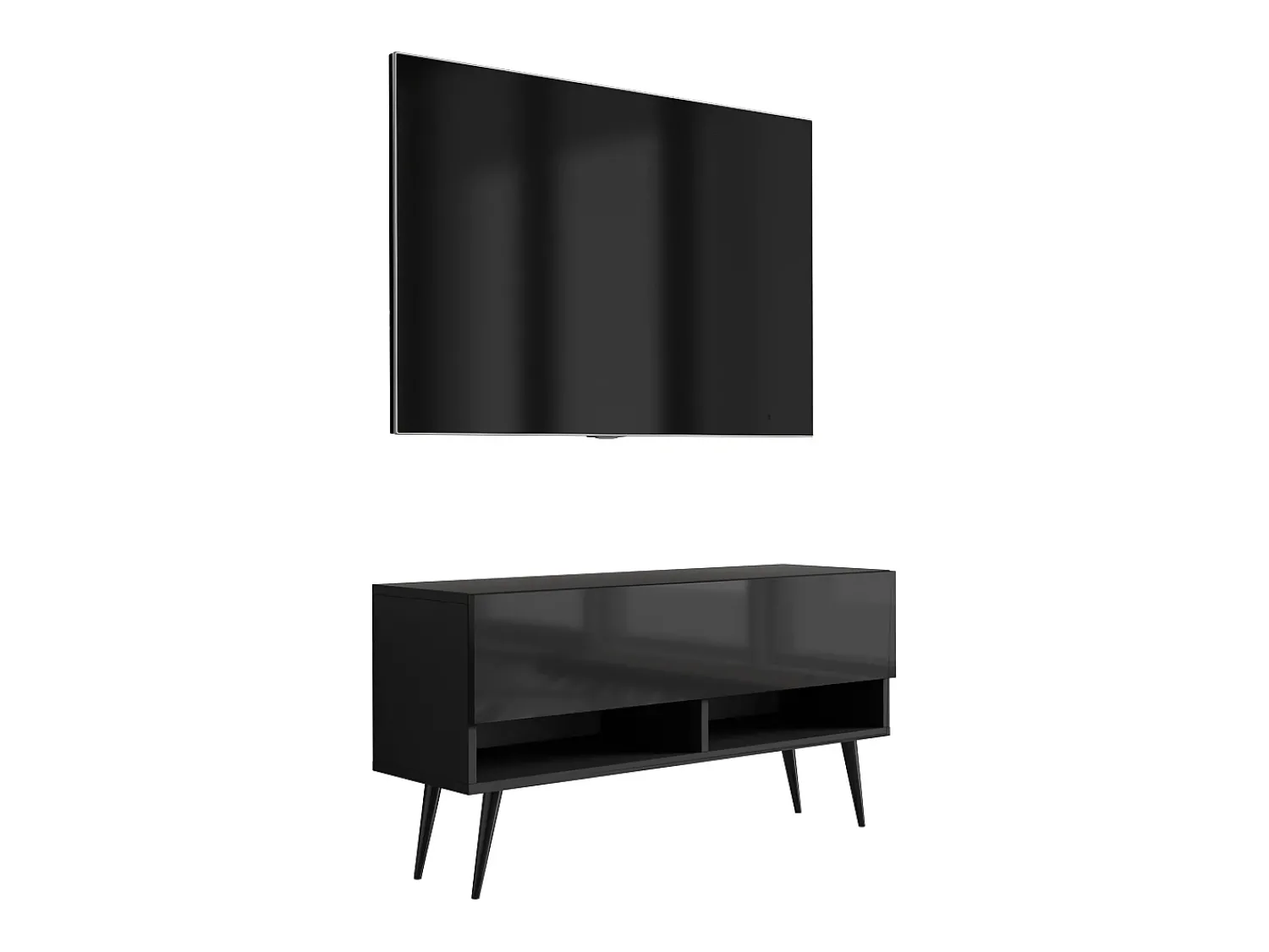 Móvel TV : Fosco / Brilhante, pernas pretas abertas, 100 × 32 × 52 cm^ Móvel De Tv