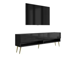 New Móvel TV : Fosco / Brilhante, pernas douradas abertas, 170 × 32 × 52 cm Preto