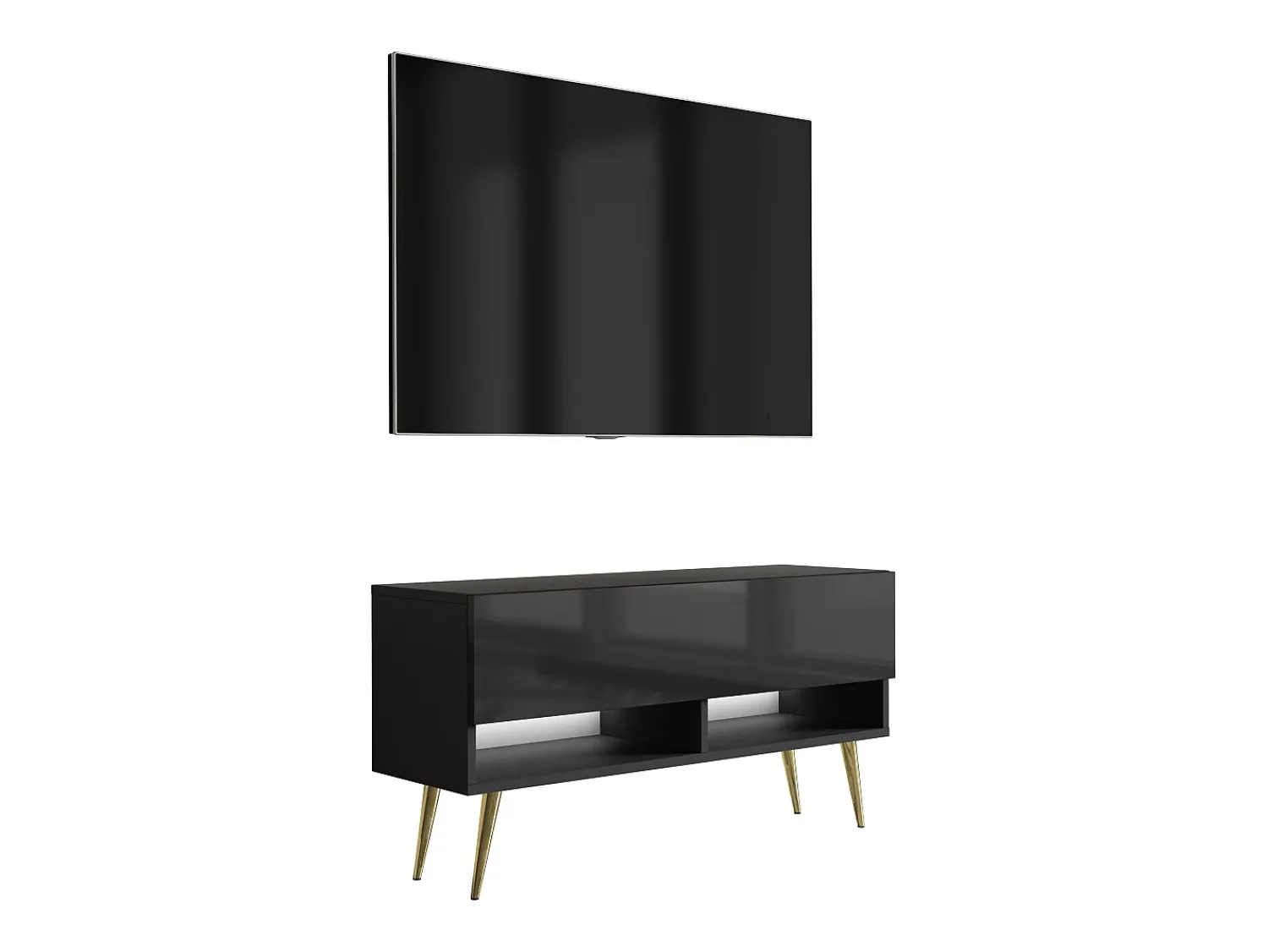 Móvel TV : Fosco / Brilhante, pernas douradas, LED branco, 100 × 32 × 52 cm^ Móvel De Tv