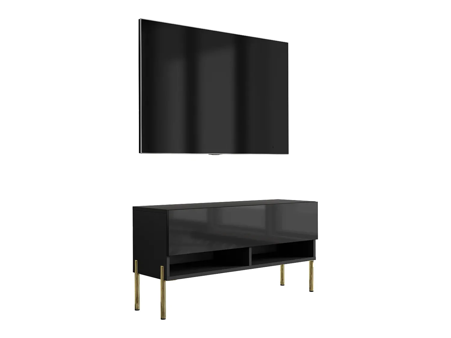 Móvel TV : Fosco / Brilhante, pernas retas douradas, 100 × 32 × 52 cm^ Móvel De Tv