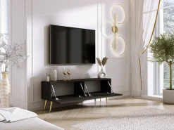 Clearance Móvel TV : Fosco, patas douradas, 140 x 52 x 32 cm Preto