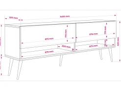 Best Móvel TV : Fosco, pernas pretas abertas, LED branco, 140 × 32 × 52 cm Preto