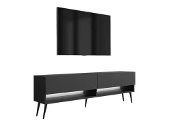 Móvel TV : Fosco, pernas pretas abertas, LED branco, 170 × 32 × 52 cm Preto