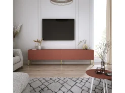 Online Móvel TV : Tijolo, 170 x 52 x 32 cm, patas douradas Vermelho