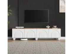Clearance Merax Móvel TV 180 x 40 x 45 cm com 4 portas - com 6 pés metálicos tipo bola - para TV 80 polegadas - MDF - Branco