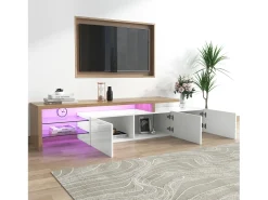 Best Móvel TV 197,5 x 39 x 42 cm com LEDs multicoloridos, móvel TV com compartimentos e 3 gavetas, Branco