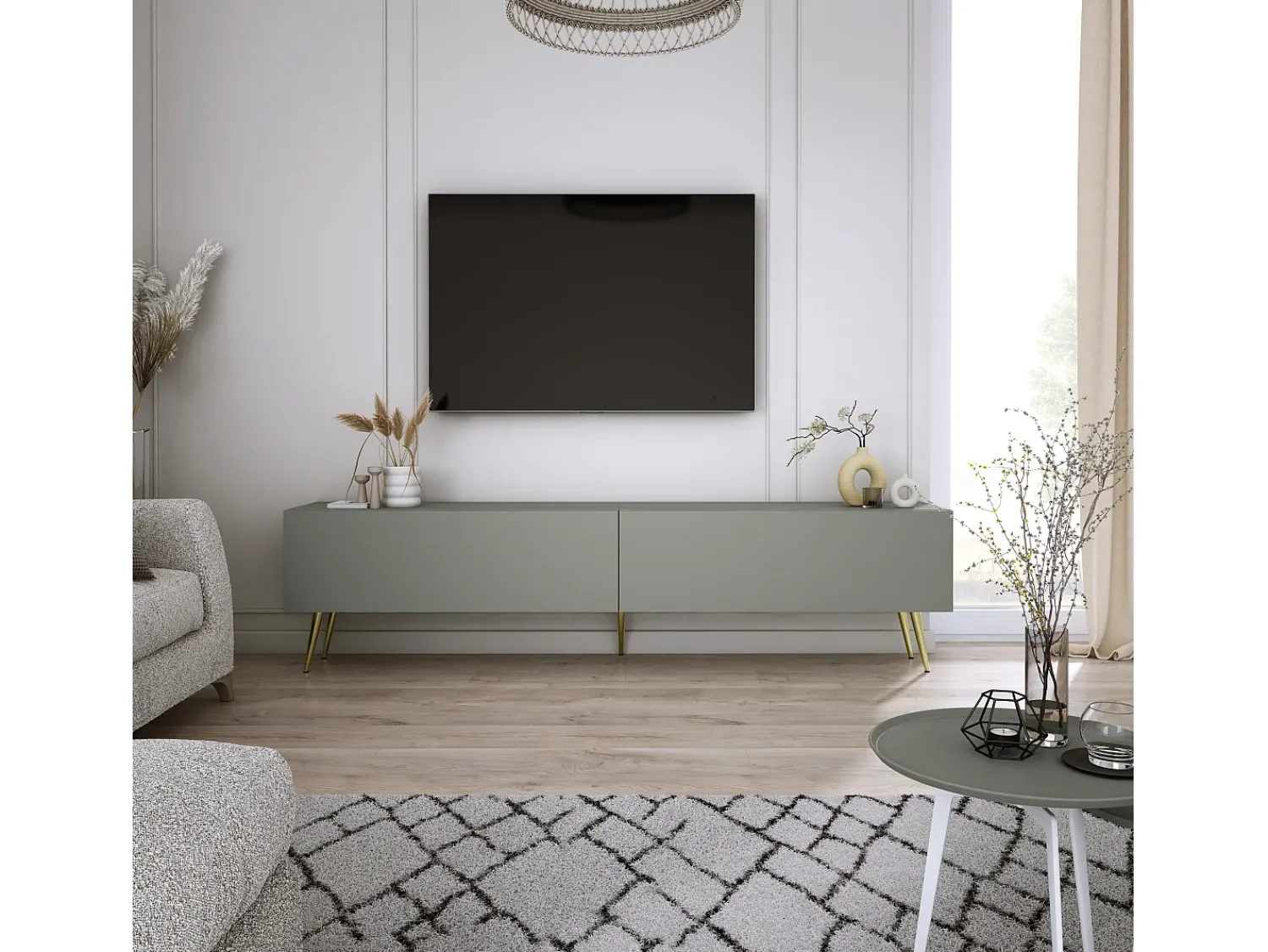 Móvel De Tv* Móvel TV: Aloe, 170 x 52 x 32 cm, pés dourados Verde