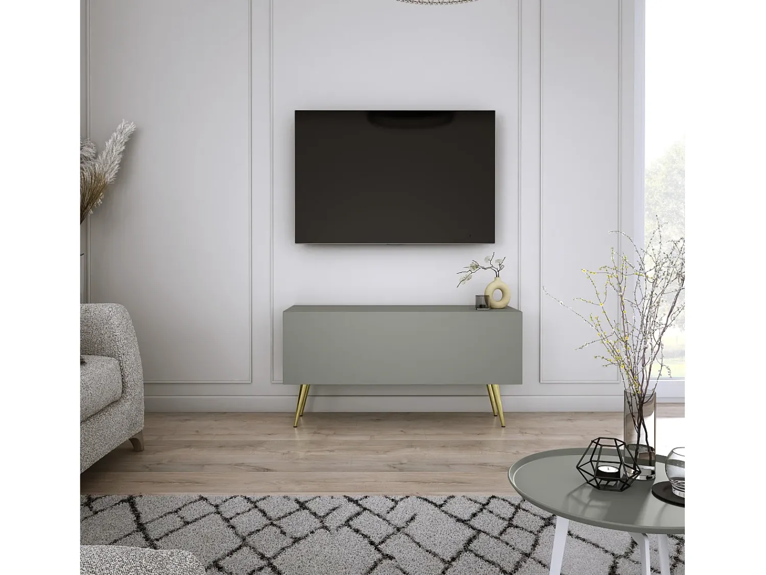 Móvel De Tv* Móvel TV: Aloe, 100 x 52 x 32 cm, pés dourados Verde