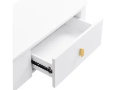 Móvel TV baixo 174 X 35 X 41cm com três gavetas, puxadores dourados e cantos curvos,^ Móvel De Tv