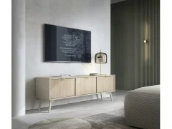 Móvel TV: areia / Espinha de peixe scandi, pés madeira, 158 x 52 x 38cm^ Móvel De Tv