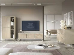 Móvel TV: areia / Espinha de peixe scandi, pés madeira, 158 x 52 x 38cm^ Móvel De Tv