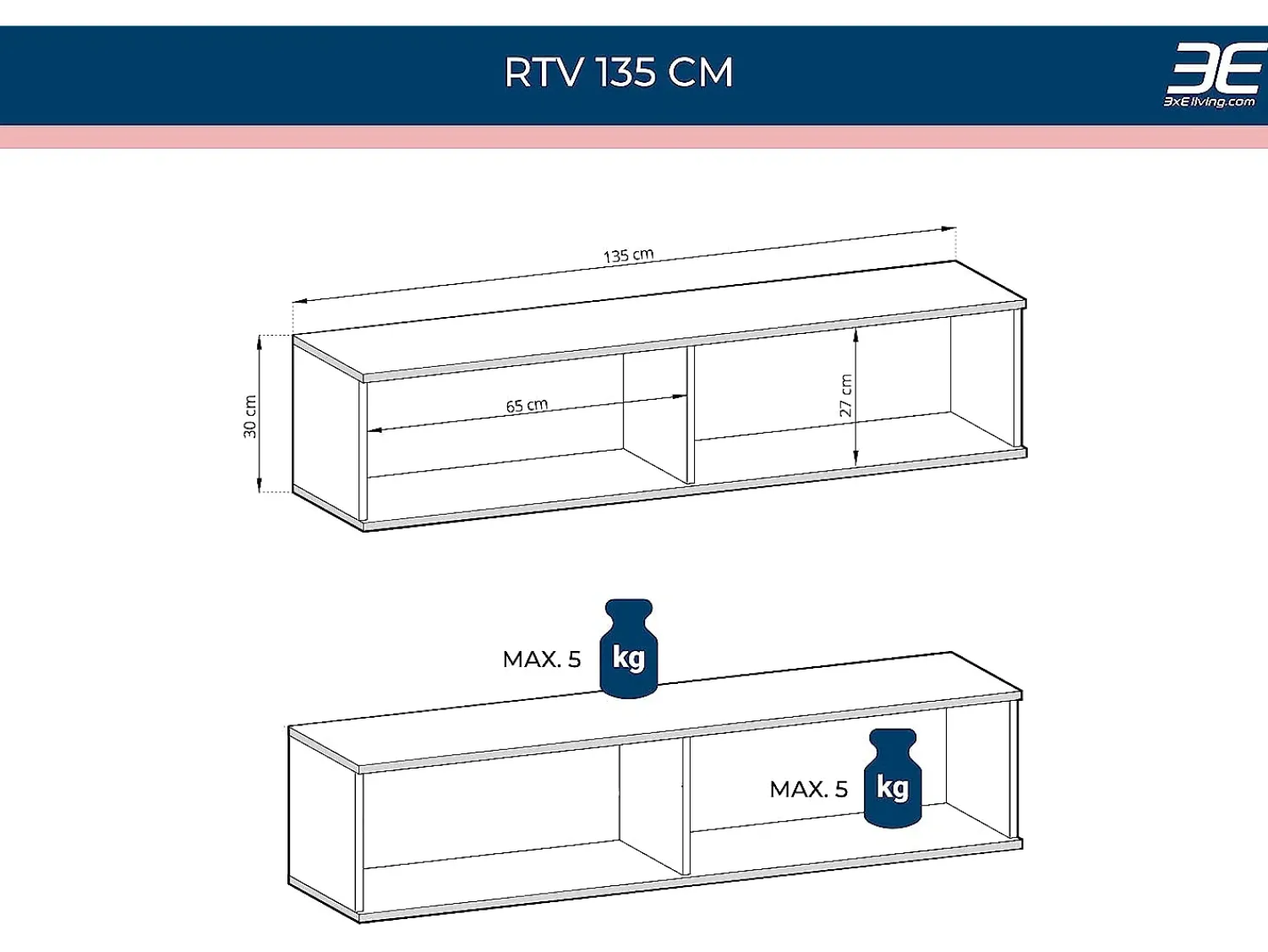 Móvel TV, Bege, Patas Doradas, 135 x 30 x 52 cm, Push to Open^ Móvel De Tv