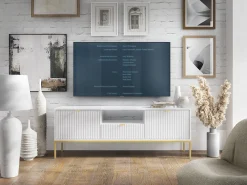 Móvel De Tv| Móvel TV: , dourado, 154 x 56 x 39 cm, puxadores dourados Branco