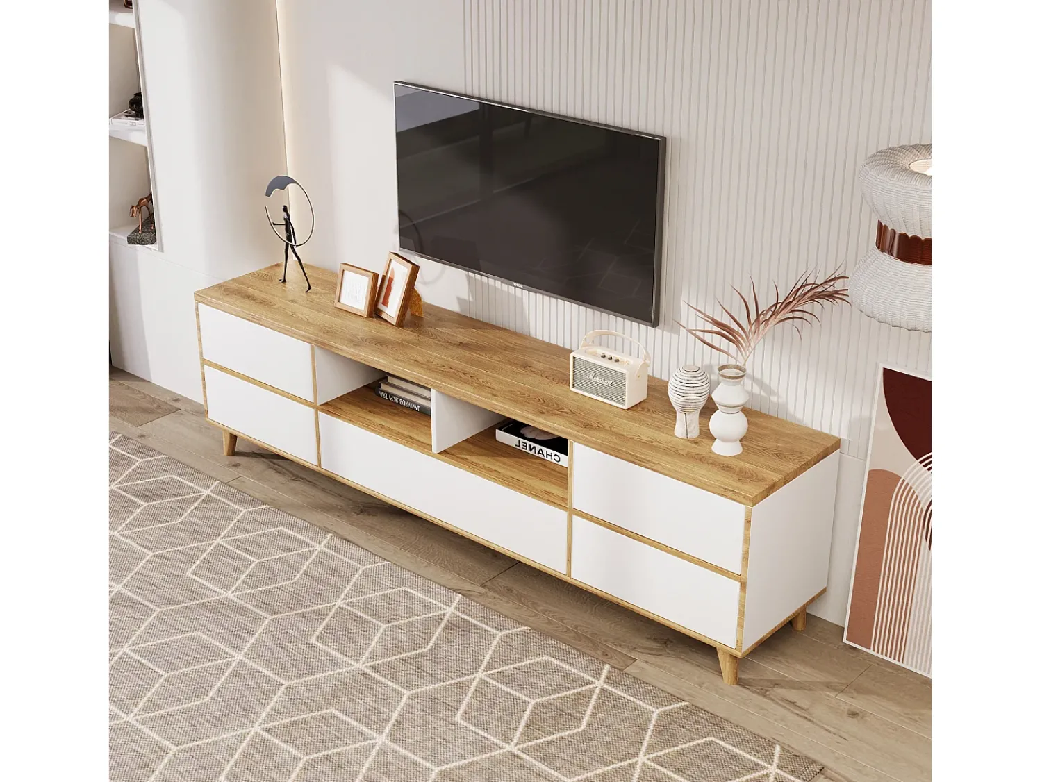 Móvel De Tv*Hauss Spole Móvel TV e madeira com 5 portas, 175x37x51 cm, MDF Branco