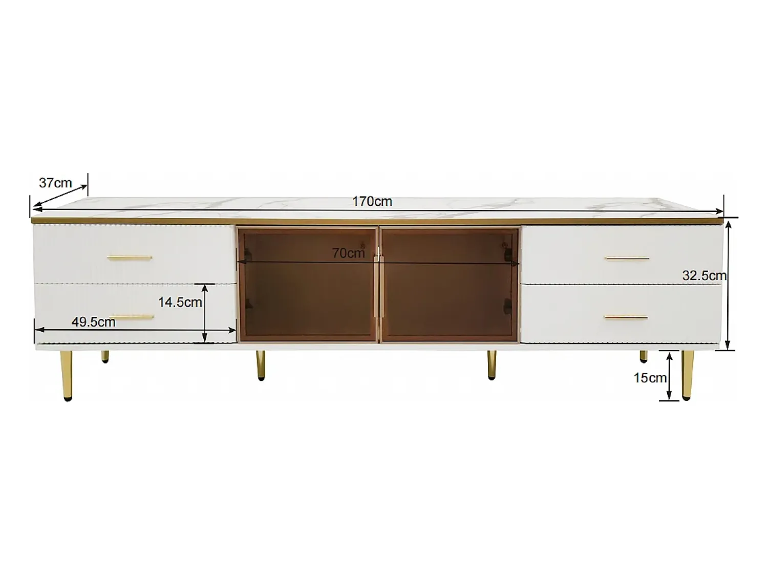 Móvel De Tv| Móvel TV Móvel TV com LED, Cômoda com 4 Gavetas e 2 Portas de Vidro Temperado Branco