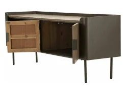 Dmora Móvel TV Cannon, Aparador sala, Armário baixo para TV, Base de parede equipada, 150x42 h58 cm, Cinza e Castanho^ Móvel De Tv