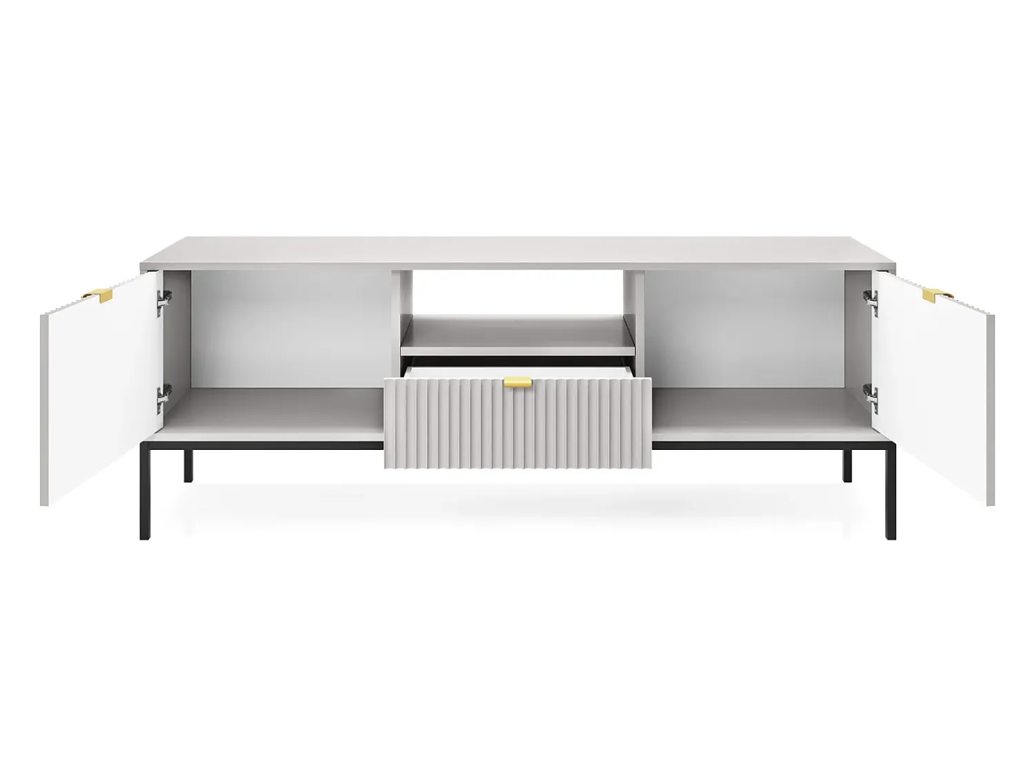 Móvel De Tv* Móvel TV: cinza, Preto, 154 x 56 x 39 cm, puxadores dourados Cinzento