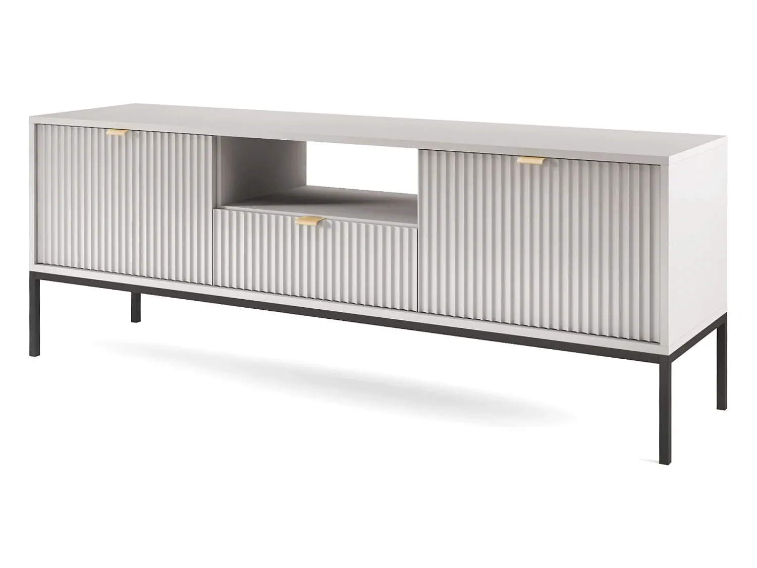 Móvel De Tv* Móvel TV: cinza, Preto, 154 x 56 x 39 cm, puxadores dourados Cinzento