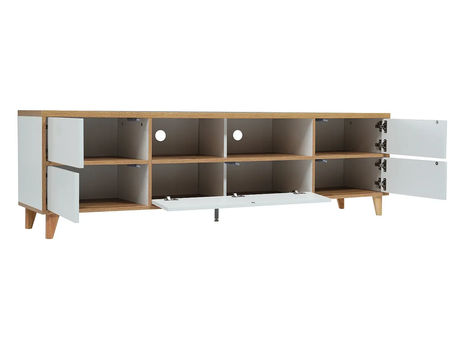 Móvel De Tv*ModernLuxe Móvel TV 175cm - 5 portas + 2 compartimentos - estilo contemporâneo - Natural & Branco Natural claro / Branco