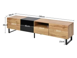 Móvel TV 190cm, com 2 gavetas, 2 portas, 2 compartimentos abertos, estilo escandinavo, cómoda TV em carvalho selvagem -^ Móvel De Tv