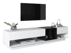 Móvel De Tv| Móvel TV 190cm, com 3 gavetas, prateleiras abertas, design em bloco de cores, estilo moderno - Branco
