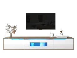 Móvel TV 180cm, com iluminação LED que muda de cor, portas de fole, lacado Móvel TV de parede, estilo moderno -^ Móvel De Tv