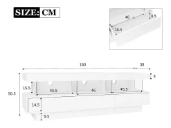 Online ModernLuxe Móvel TV 160cm com LED - 3 compartimentos em vidro - Controlado por APP - adequado para TV 70
