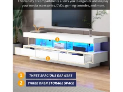 Online ModernLuxe Móvel TV 160cm com LED - 3 compartimentos em vidro - Controlado por APP - adequado para TV 70