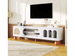 Móvel De Tv| Móvel TV 170cm, com porta em verga, portas em vidro, espaço de arrumação, estilo campestre, móvel TV - Branco