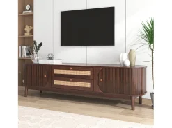 ModernLuxe Móvel TV 170cm em madeira maciça e rotin - 2 tiroirs e 2 portes - estilo campagnard -^ Móvel De Tv