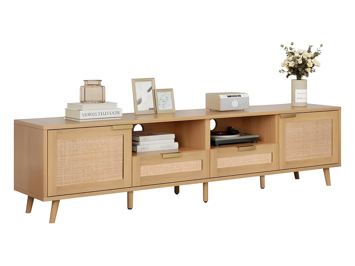 Móvel De Tv|ModernLuxe Móvel TV 200cm MDF - 2 portas e 2 compartimentos - estilo campestre - Natural Natural claro