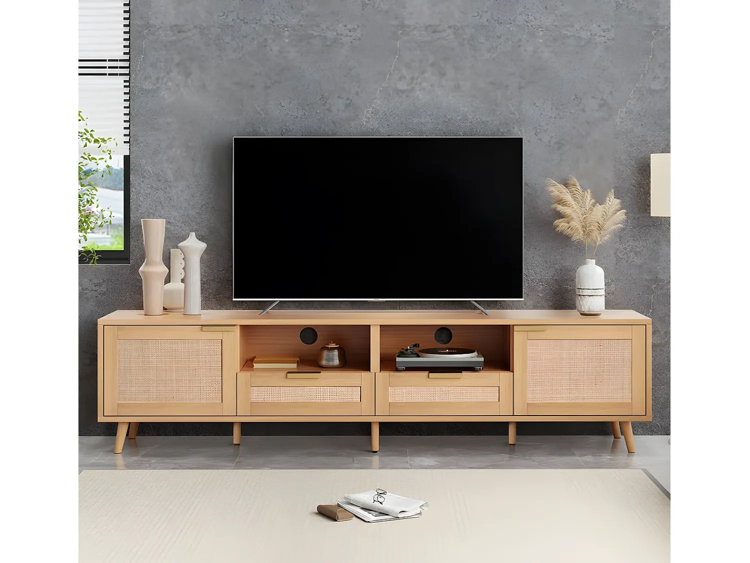 Móvel De Tv|ModernLuxe Móvel TV 200cm MDF - 2 portas e 2 compartimentos - estilo campestre - Natural Natural claro