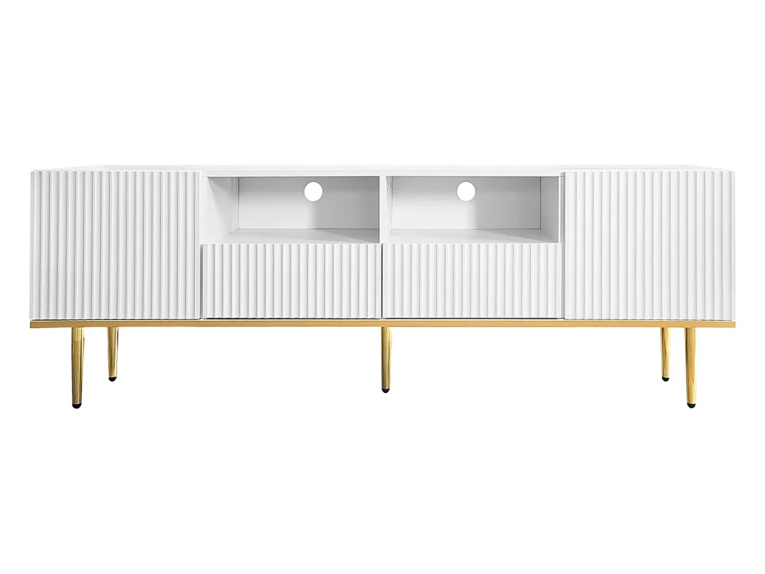 Móvel De Tv*Merax Móvel TV com 2 gavetas, 2 portas e 2 nichos - 165x36x55cm - padrão listrado vertical - Aglomerado - Branco