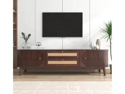Outlet Merax Móvel TV com 2 gavetas e 3 portas de correr - 170 x 39,5 x 46 cm - Aglomerado - Castanho Bege