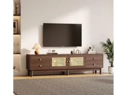 Móvel De Tv|Merax Móvel TV com 4 gavetas e 2 portas de vime - 180 x 35 x 44 cm - Aglomerado - Castanho