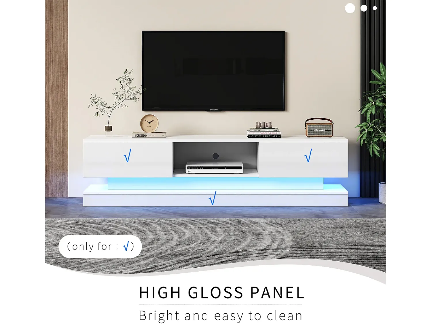 Móvel De Tv|Merax Móvel TV com 2 gavetas e compartimento aberto - 160 x 35 x 40,5 cm - LEDs - Aglomerado - brilhante Branco
