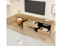 Móvel De Tv|Hauss Spole Móvel TV com 2 portas, 2 gavetas e 2 nichos, madeira e preto Natural claro