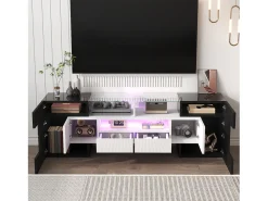 Hauss Spole Móvel TV com 6 portas, 2 gavetas e 2 nichos, LED incluído, em laca brilhante e branco - 145x30x51cm^ Móvel De Tv