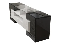 Hauss Spole Móvel TV com 6 portas, 2 gavetas e 2 nichos, LED incluído, em laca brilhante e branco - 145x30x51cm^ Móvel De Tv