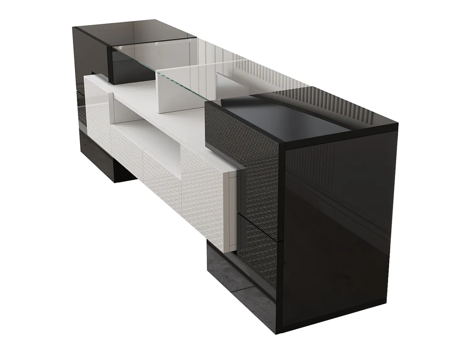 Hauss Spole Móvel TV com 6 portas, 2 gavetas e 2 nichos, LED incluído, em laca brilhante e branco - 145x30x51cm^ Móvel De Tv