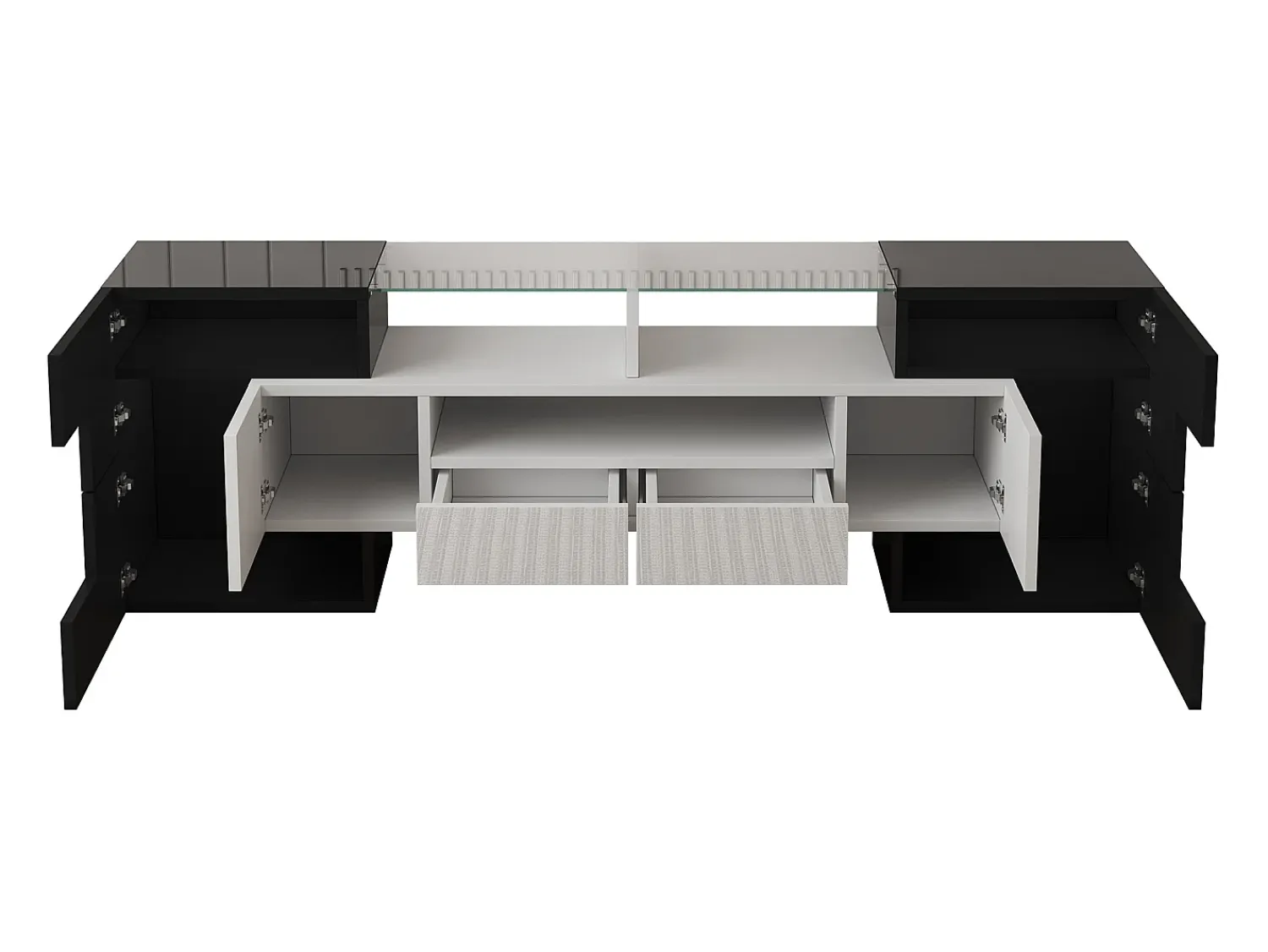 Hauss Spole Móvel TV com 6 portas, 2 gavetas e 2 nichos, LED incluído, em laca brilhante e branco - 145x30x51cm^ Móvel De Tv