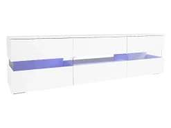 Merax Móvel TV com 4 portas, 2 gavetas, compartimento aberto - 160 x 39 x 45 cm - Aglomerado - LEDs - brilhante^ Móvel De Tv