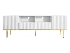 Móvel De Tv*Hauss Spole Móvel TV com 2 portas, 2 gavetas e 2 nichos, corpo ranhurado na cor branca com detalhes dourados - 165x36x55cm Branco