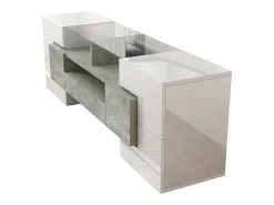 Móvel De Tv*Hauss Spole Móvel TV com 6 portas, 2 gavetas e 2 nichos, LED incluído, em laca branca brilhante e acabamento concreto cinza - 145x30x51cm Branco
