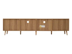 Móvel De Tv*Merax Móvel TV com 2 portas, 2 gavetas e 2 nichos - madeira maciça - cor natural - 200 x 37 x 49 cm Natural claro
