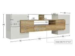 Hauss Spole Móvel TV com 6 portas, 2 gavetas e 3 nichos com LED, branco brilhante e luz natural^ Móvel De Tv