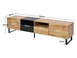 Móvel De Tv*Hauss Spole Móvel TV com 2 portas, 2 gavetas e 2 nichos, em preto e folheado de madeira natural Natural claro